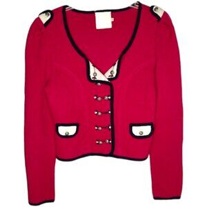 McGinn Knightsbridge Cropped Knit Blazer Epaulettes - Deep Pink/Black - L
